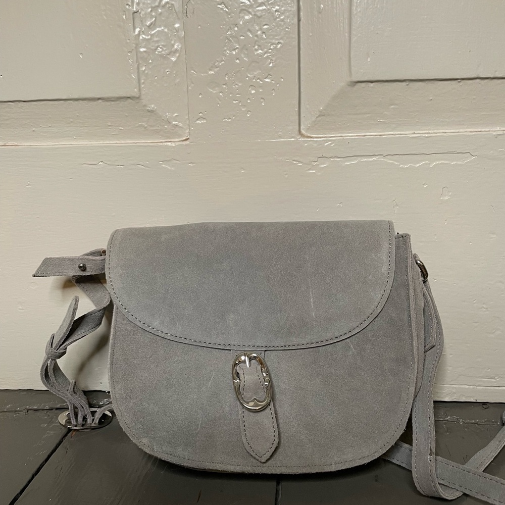Emma Fox Light Gray Suede Crossbody Bag